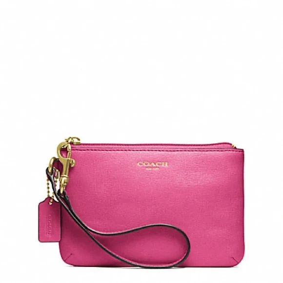 NWT COACH 49377 SAFFIANO LEATHER PINK WRISTLET - Picture 6 of 13
